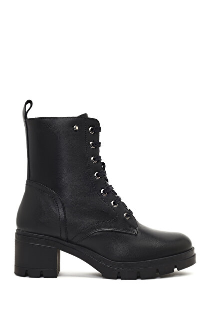 Women's Black Zippered Thick Heeled Leather Boots Wf410020Dv