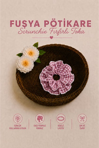 Gingham Ruffle Scrunchie Hair Clip with Strong Elastic