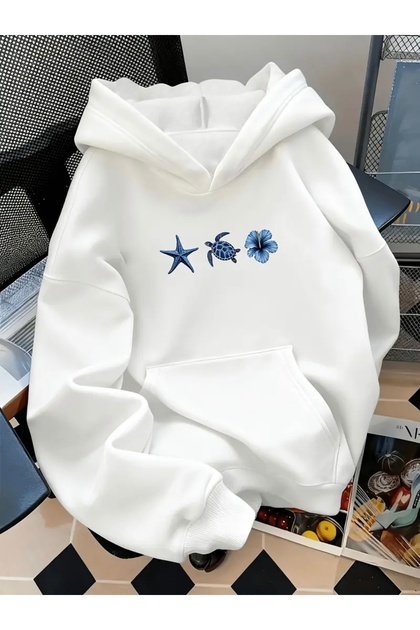 Sea Star Flower Printed Oversize Unisex Women/Men Hooded Sweatshirt