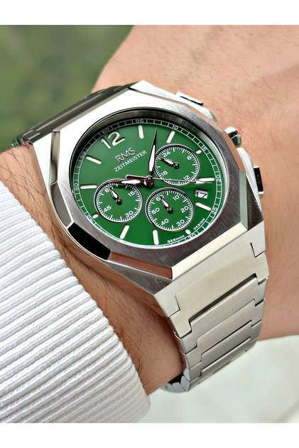 Functional Silver-Green Color 5 Atm Water Resistant Complete Steel Men's Wristwatch 2096Mr with 24 Months Warranty