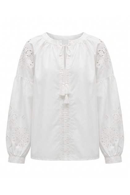 White Embroidered Balloon Sleeve Blouse