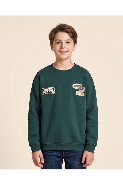 Senior Boys Green Printed Sweatshirt