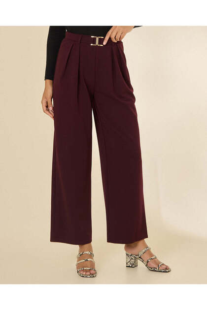 Women Burgundy Metal Detail Smart Trousers