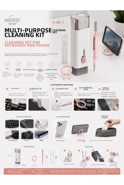 Multi-Purpose Keyboard and Phone Cleaning Kit | 5-in-1 Cleaning Set with Phone Stand