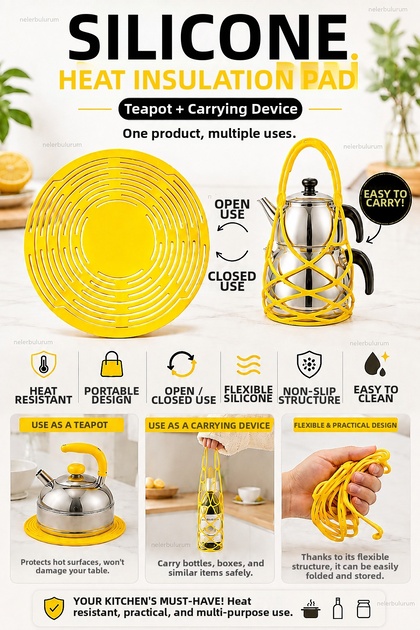Multi-Purpose Silicone Trivet Heat-Resistant Non-Slip Pot Pan Teapot Mat and Carry Holder Pot Mat Heat-Resistant Non-Slip Trivet and Bottle Carry Holder