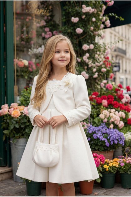 Evening Dresses Girls Birthday Dress Stone and Flower Detailed Bolero and Bag Set 3-4-5-6-7 Years Old 35352Pr
