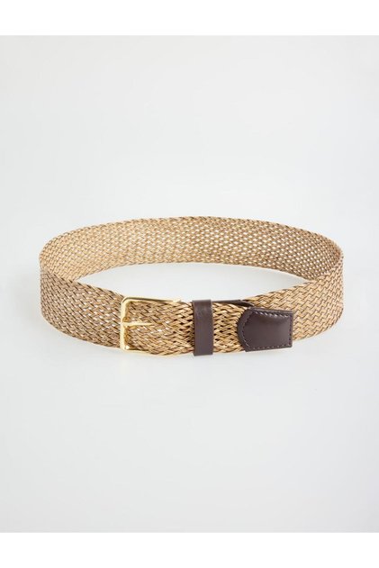 Beige Wicker Look Knitted Belt