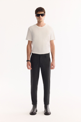 Avva Erkek Siyah Yanı Lastikli Viskon Karışımlı Slim Fit Chino