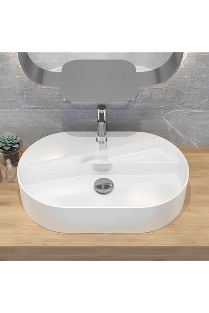 Livello Tezgah Üstü Batarya Delikli 65 Cm Beyaz Lavabo