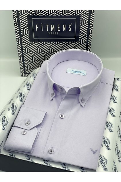 Slim Fit Long Sleeve Cotton Easy-To-Iron Men's Shirt with Gift Box Fs- 002225 - Lilac