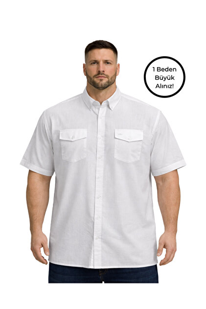 Men's Large Size White Double Pocket Short Sleeve Shirt 3Xl-4Xl-5Xl-6Xl-7Xl-8Xl
