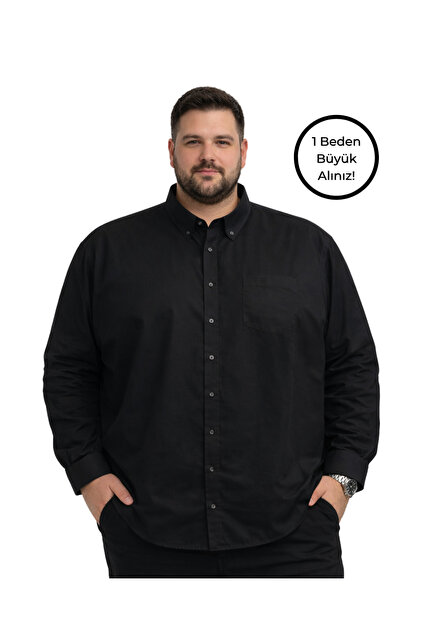 BattalModa Men's Large Size Black Long Sleeve Shirt 3Xl-4Xl-5Xl-6Xl-7Xl-8Xl