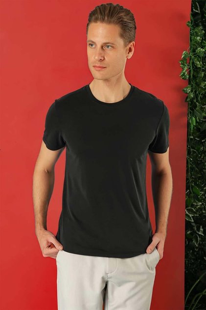 Slim Fit Crew Neck 100% Cotton Black T-Shirt Ts 878