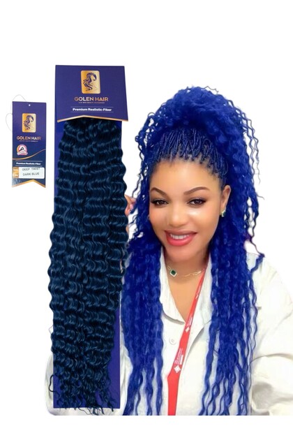 Golden Hair 22 inch Deep Wave Braids – Dark Blue Curly Human Hair