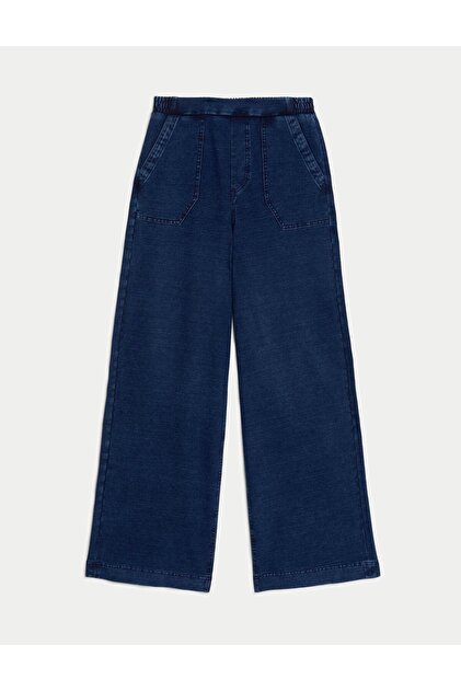 Denim Elastik Belli Wide Leg Pantolon