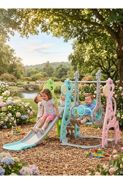Slide and Swing Set with 3*1 Basketball Hoop for Kids,Indoor and Outdoor Playground Set for Toddlers,Multicolor