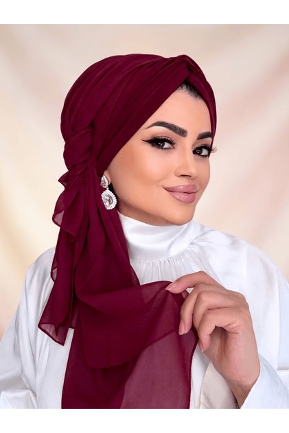 Bordo dolgulu düğümlü şallı bone