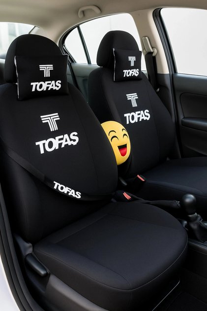 Tofaş 9 Parça Oto Koltuk Kılıf Seti (Ön + Arka Set, 2 Boyun Yastığı, 2 Kemer Kılıfı, Emoji Yastık)