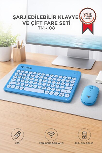 Torima Bluetooth Kablosuz Klavye Mouse Seti TMK08 Mavi - Fiyatı