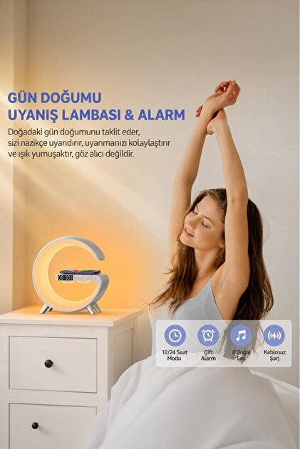 Torima Bluetooth Hoparlör Kablosuz Şarjlı Saat Masa Lambası 3in1