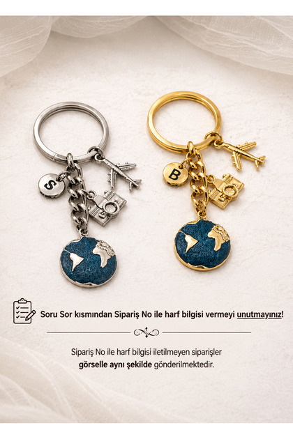 Harfli Figürlü Dünya Anahtarlık Sevgililer Günü Hediyesi