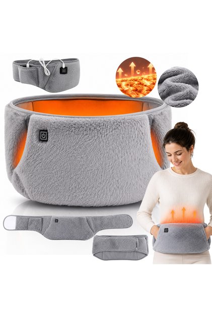 Centura Încălzită Electric USB pentru Abdomen și Zona Lombară - 3 Trepte Temperatură 35/45/55°C, 105x20 cm, Talie 60-110 cm - Pluș Moale, Închidere Velcro, Lavabilă, Buzunare pentru Mâini
