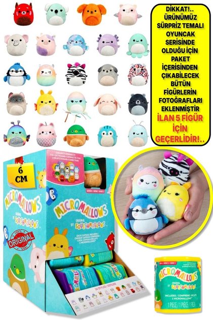 Micromallows Squishmallows Surprise Mini Soft Plush Toy Figure - 6 cm - 5 Pcs