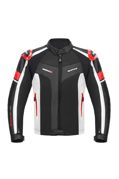 Motorcycle Coat Full Protected 4 Seasons Pu Coated Leather And Maxdura Fabric Motor Coat Red
