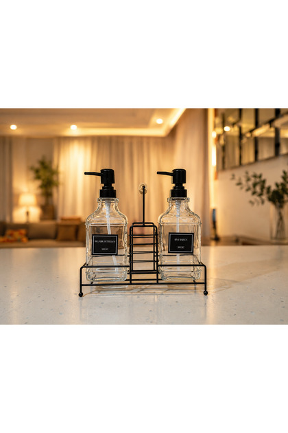 Modern Design Glass Double Liquid Soap and Detergent Set 500