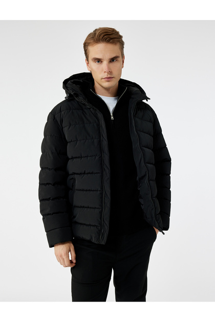 Hooded Long Sleeve Zipper Pocket Winter Puffer Coat