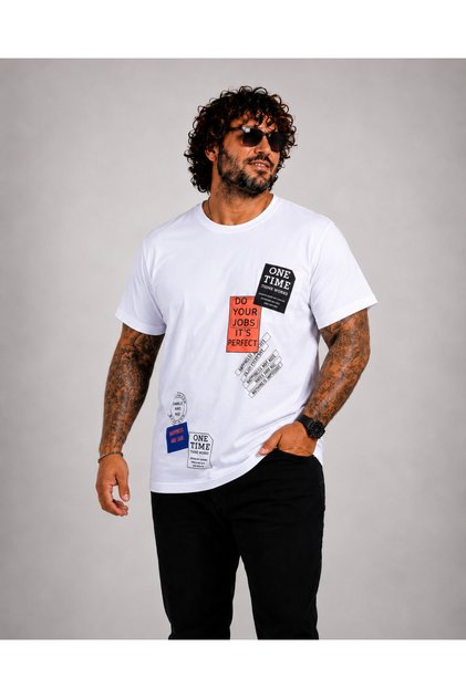 Men's Oversize Crew Neck T-Shirt One Time 26156 White