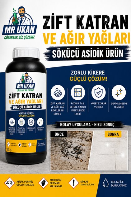 Zift Katran ve Ağır Yağ Sökücü Asidik Temizleyici 1 Litre Fayans Beton Klinker Temizleyici