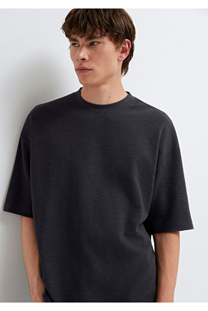 Mavi Textured Anthracite Basic T-Shirt Oversize / Wide Cut 0613665