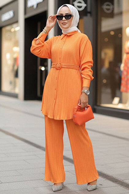 orange dress hijab Flowy Sleeves Chiffon Dress-Orange