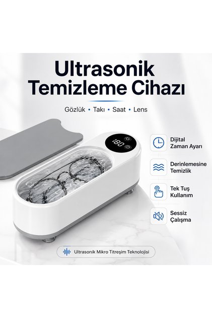450ml Ultrasonik Temizleme Cihazı - Takı, Gözlük, Saat, Makyaj Fırçası Portable Temizleyici