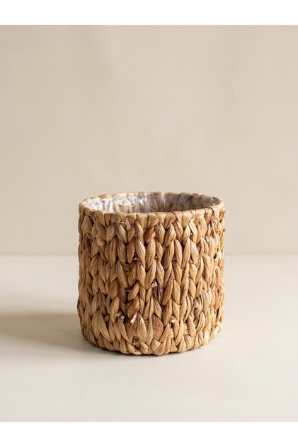 Hasır Içi Poşetli Dekoratif Saksılık & Sepet M 21x18cm Naturel