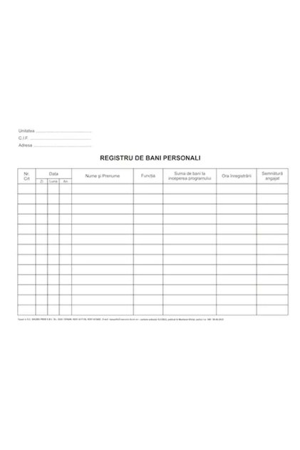 Registru bani personali, A4
