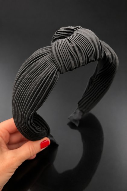 Bym Black Pleated Knotted Women's Hair Crown Fabric Daily Stylish Hair Accessory