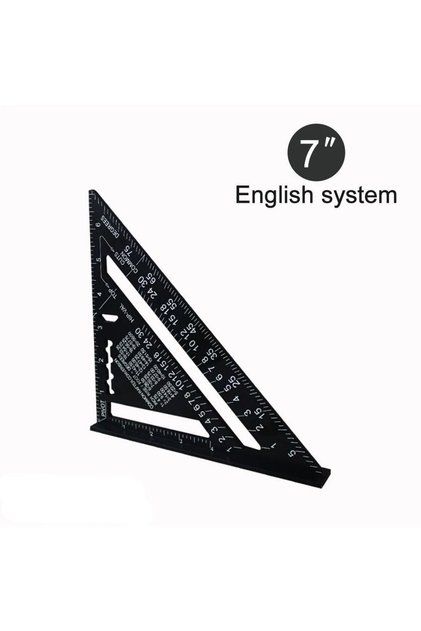 black-english Aluminium Alloy 7Inch Triangle Ruler Inch Metric Angle Ruler Protractor Square Measure