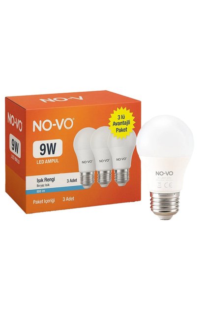 No-Vo 3-Piece Advantage Package 9W White Led Bulb E27 806Lm 6500K 15,000 Hours Life (5263)