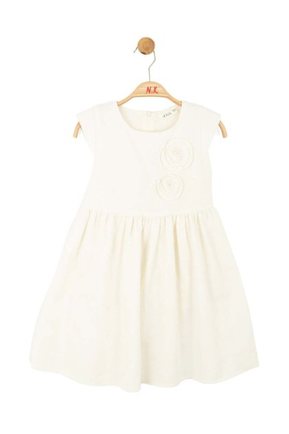 Nk Girl's Sleeveless Embossed Floral Detailed Dress 4-8 Years Ecru