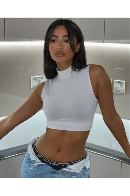 Kadın Crop Top 3 cm Yaka Detaylı