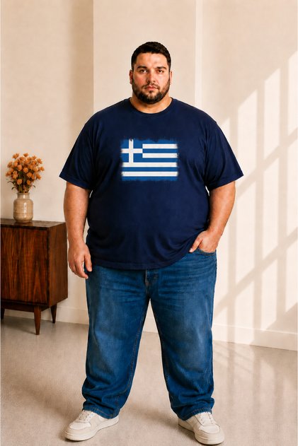 Men's Large Size Short Sleeve Greece Flag Printed T-Shirt 3XL 4XL 5XL 6XL 7XL 8XL 9XL