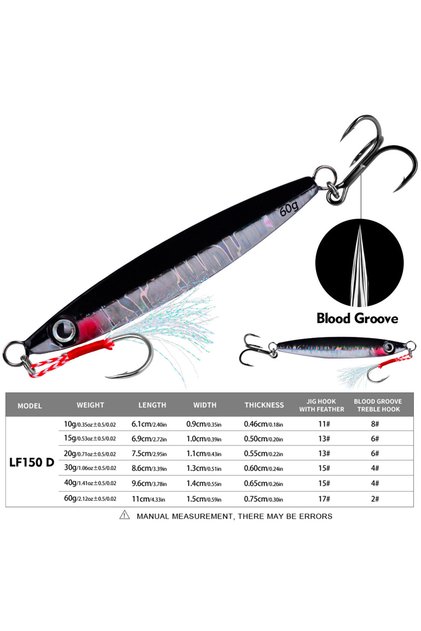 40G-1.41OZ COLOR D PROBEROS 1pc Metal Jig 10g 15g 20g 30g 40g 60g Durable Bionic Hard Bait with Real
