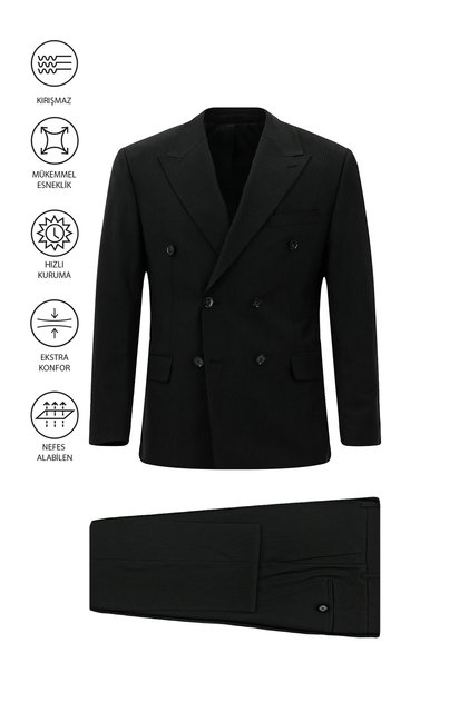 6 Drop Regular Fit Standard Cut Flex Suit Wool Piece Striped Double-Breasted Bag Piece Suit