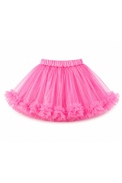 Girl's Pink Ruffle Detailed Tulle Skirt Fluffy Model Elastic Waist 5-13 Years Old
