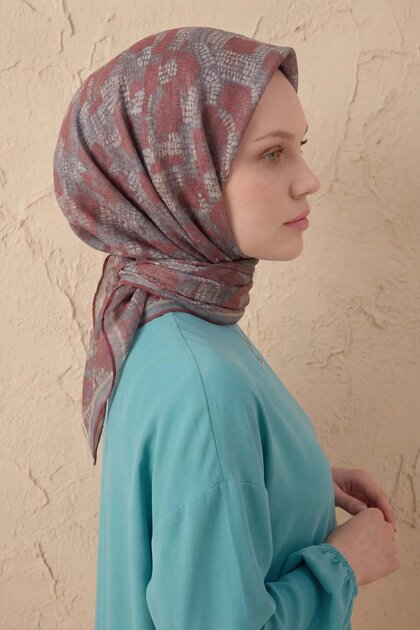 Soft Scarf Melodi Pattern Red Gray 90X90