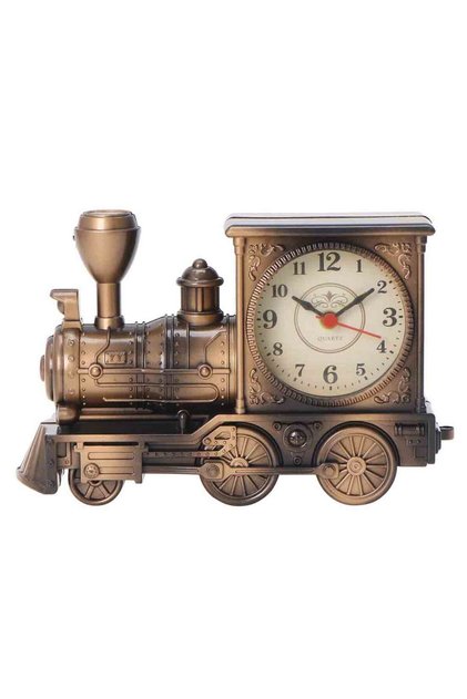 Vintage Train Alarm Clock Classic Steam Locomotive Design Table Clock with Quartz Movement, Decorative Antique Style Desk Clock for Home Office Gold