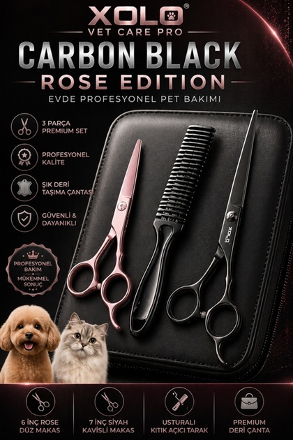 Xolo Vet Care Pro Carbon Black Rose Kedi Köpek Bakım Makas Seti
