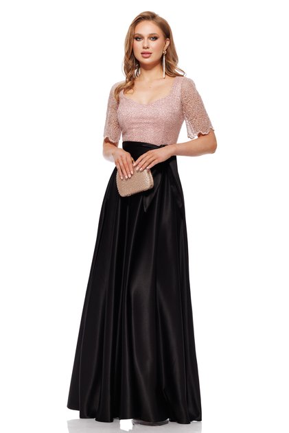 Rochie elegantă lunga din tafta usor elastica cu bust din dantela premium cu paiete fine